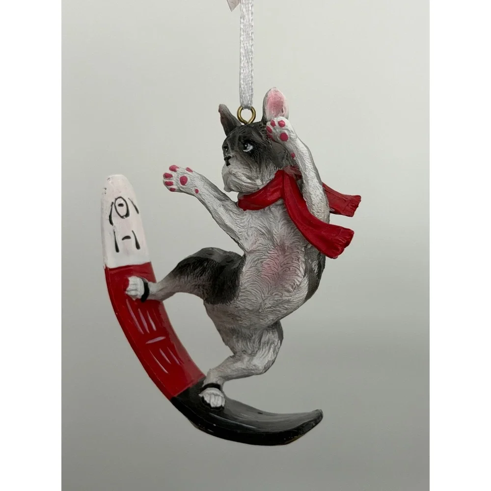 Dog Snowboarding Boston Terrier Christmas Ornament Boston Terrier 4.12